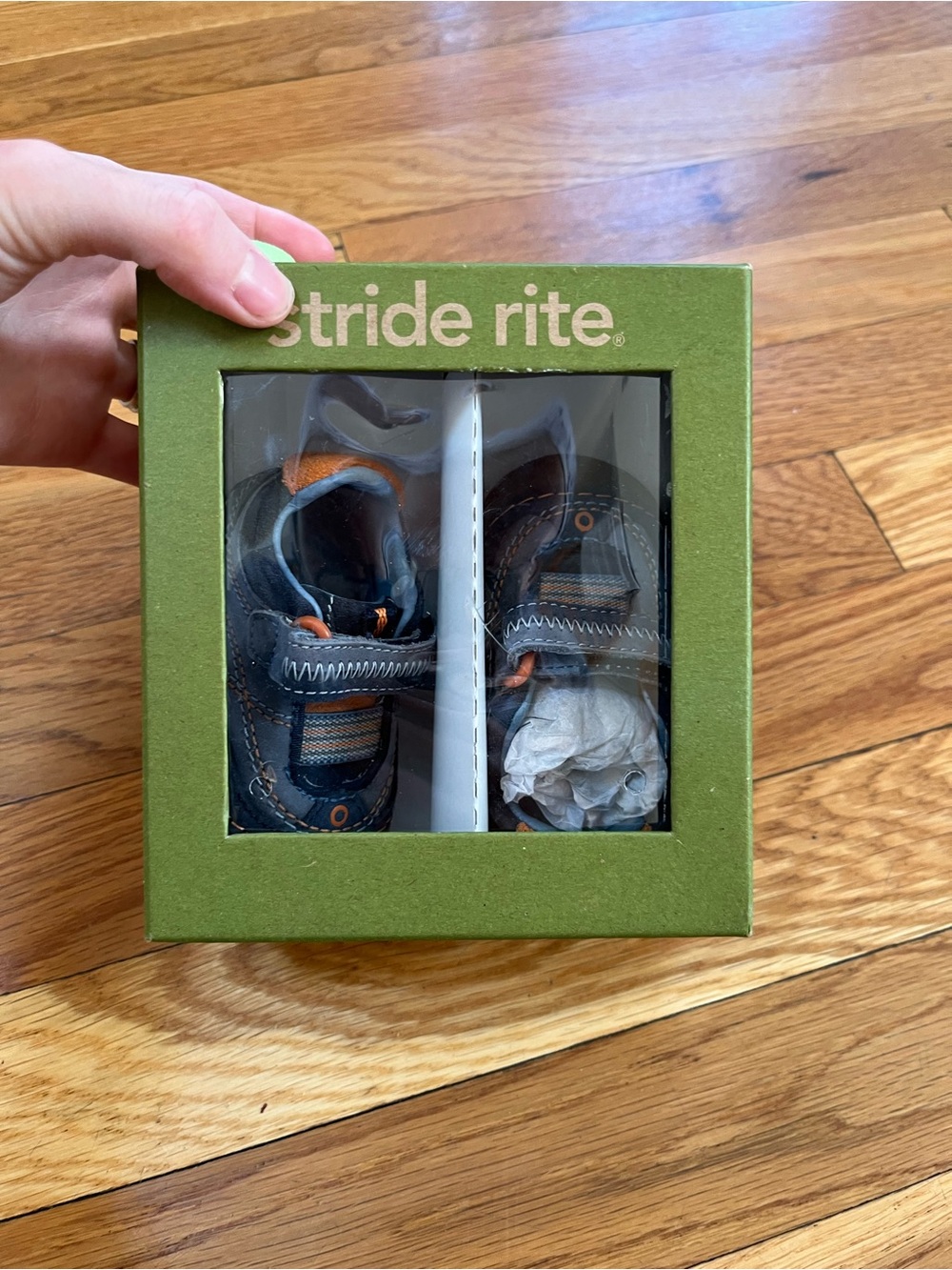 Stride Rite Navy and Orange Baby Walker Shoes with Hook-and-Loop Strap